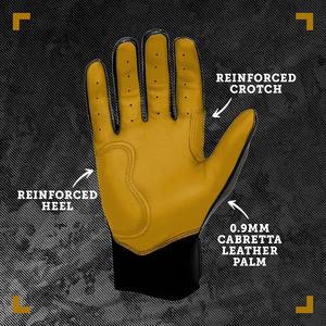 Premium Black Fingerless Leather Baseball Batting Gloves <b>Wrist</b> <b>Support</b> Strap Yellow <b>Thumb</b> Accent White Light Breathable - Product Image 4