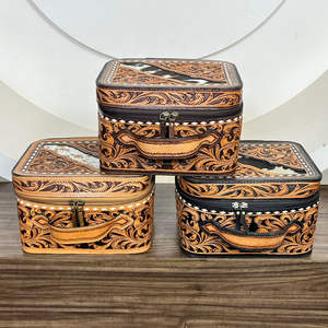 Organisateur de cosmétiques personnalisé de grande taille 2025, multifonctionnel, rangement essentiel pour le maquillage, étui à cosmétiques en cuir artisanal pour femmes avec poignée - Product Image 4