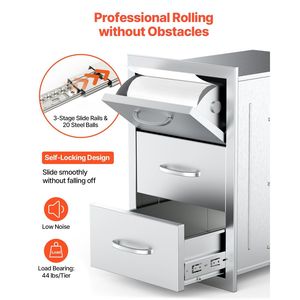 Armadietti a incasso in acciaio inox a triplo accesso per cucina da esterno 16.5" L x 29" A x 20.5" P, cassetti contenitori per isola BBQ - Product Image 5