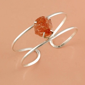 925 Sterling Silver Cuff Bracelet <b>Bangle</b> With Natural Pink Rose Quartz Crystal Stone Statement Women's Jewelry Everyday Wear - Product Image 4