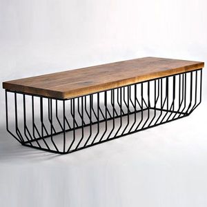 Modern Wood Coffee <b>Table</b> With <b>Iron</b> Frame Industrial Design Storage Living Room Furniture - Product Image 1