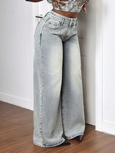 Jeans acampanados holgados de talla grande para mujer, para uso en exteriores, fabricados en fábrica profesional, pantalones vaqueros holgados ligeros para dama. - Product Image 2