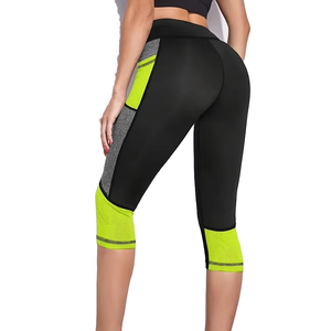 High Waist Color Blocked Yoga Leggings Knee Length Mesh Panel Spandex Polyester Four-Way Stretch Women's Fitness <b>Pants</b> - Product Image 6