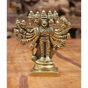 รูปปั้นหนุมาน panchamukhi ทำด้วยมือขนาด3นิ้วทำด้วยมือทองเหลืองขนาดเล็กสำหรับให้เป็นของขวัญผลิตในอินเดีย - Product Image 1