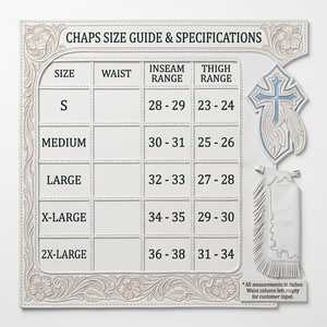 Chaps de longueur intégrale en cuir de vachette véritable, avec franges de cowboy, patchs croisés et garniture turquoise, pour l'équitation western, avec outils de travail manuels et yoke. - Product Image 2