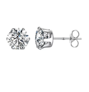 925 Sterling <b>Silver</b> Round <b>Stud</b> <b>Earrings</b> Cubic Zirconia Claw <b>Set</b> Sparkling Ear Jewelry for Wedding Party Gift - Product Image 1