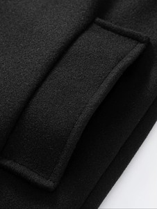 Manteau en Laine Homme Simple Boutonnage à Revers Crantés Long et Épais Coupe Droite Noir Réversible Anti-Plis Écologique - Product Image 5