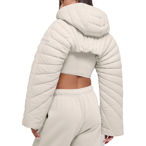 Women's Cropped Quilted Puffer Shrug Oversized Hood Fashion Layering Jacket Lightweight Statement Outerwear OEM private <b>label</b> - Product Image 2