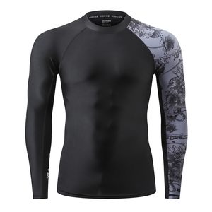 Men's Blue Long Sleeve Rash Guard Full Sleeve Quick Dry Polyester <b>Compression</b> <b>Shirt</b> Printed Pattern Outdoor Sport Top - Product Image 5