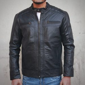 Chaqueta de Motero de Cuero Impermeable Negra para Hombre, con Logotipo Personalizado OEM, Estilo Urbano, Fabricada en Fábrica Ecológica - Product Image 3