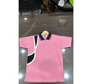 Camiseta de uniforme escolar unisex para primaria con impresión de logotipo personalizado, material de algodón, diseño de cuello azul para niños a precio económico. - Product Image 1