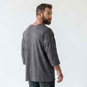 T-shirt tricoté oversize pour homme à col en V, manches courtes, style décontracté, grande taille, épaules tombantes, style streetwear ample - Product Image 3