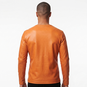 T-shirt en cuir à manches longues pour homme, T-shirt en cuir pour homme, mode streetwear, T-shirt en cuir à col en V pour garçons, T-shirt 100% cuir pour homme - Product Image 2