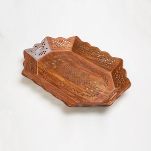 Plateau octogonal traditionnel sculpté en bois de Sheesham |   Plateau de service en bois artisanal en gros - Product Image 1