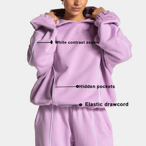 Ensemble de survêtements pour femmes avec sweat-shirts et pantalons contrastés, 2 pièces, survêtements pour femmes, jogging pour femmes, survêtement en molleton 500 g/m² - Product Image 2