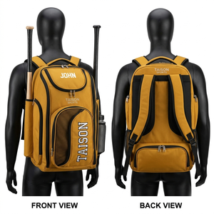 Bolsa Deportiva de Béisbol para Hombre, Premium, de Poliéster 600D GSM, Diseño con Paneles Negro Mostaza, Logotipo Personalizado Impreso, Múltiples Bolsillos - Product Image 1