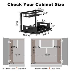 Organiseur sous évier à 2 niveaux, 14,2 po de profondeur x 10,6 po de largeur x 11 po de hauteur, étagère de rangement en métal noir - Product Image 2