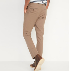 Pantalon chino pour homme en coton/élasthanne, coupe droite, kaki, décontracté, taille mi-haute, braguette boutonnée, devant plat, poches latérales, tissu tricoté - Product Image 2