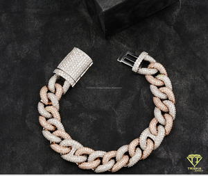 Premium Hip Hop Cuban Bracelet Crafted in White and Rose Gold Finish with Brilliant VVS Moissanite Stone Setting - Product Image 2