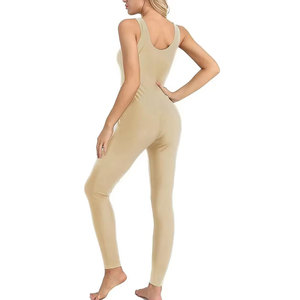Combinaison sans manches taille haute pour femme, couleur unie, effet ventre plat, coupe ajustée, longueur intégrale, col rond, en tricot Spandex Nylon - Product Image 3