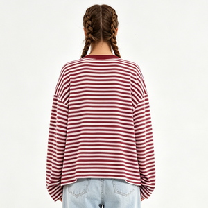 PIHA SPORTS Women Yellow O-Neck Short Sleeve Loose Fit T-Shirt Casual <b>Stripe</b> Jersey <b>Top</b> 100% Cotton Breathable Eco-Friendly - Product Image 3