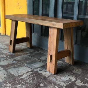 Tabouret rustique en teck recyclé, style Wabi-Sabi, fait main, banc en bois massif vintage pour salon et hôtel - Product Image 6