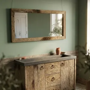 Miroir de salle de bain rustique en chêne ancien, grand miroir mural rectangulaire avec cadre en bois, 134 cm x 65 cm, verre clair, décoration pour couloir et salon - Product Image 4