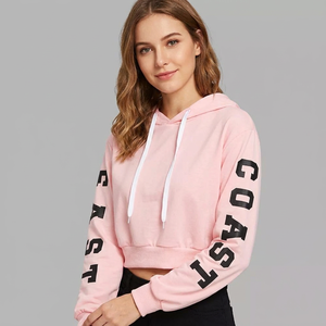 <b>Pink</b> Cropped <b>Hoodie</b> Women's Long Sleeve Letter Print Windproof Sweatshirt Winter Autumn Casual Wear Made in Bangladesh - Product Image 4