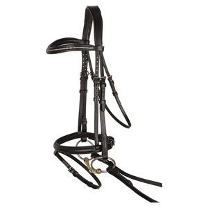 Bridon anglais avec têtière anatomique et muserolle de saut rembourrée en cuir souple, fait main, style anglais pour chevaux - Product Image 1