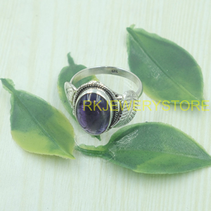 Natural Amethyst Gemstone <b>Ring</b> 925 Sterling Silver Handmade Vintage Leaf Design Boho <b>Statement</b> Jewelry Gift for Women Her Men - Product Image 6