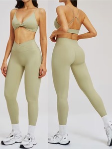 Ladies Seamless Fitness Set 2 Pcs <b>Supportive</b> Underbust Band <b>Crop</b> <b>Top</b> and High Waist Form Fitting Athleisure Leggings Wear - Product Image 6