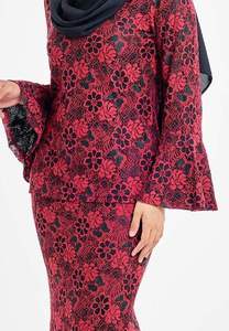 Manches en dentelle, broderie de roses, Baju Kurung SIPO, design moderne, tailles pour femmes XS-2XL, origine Chine, Fesyen Flare - Product Image 2