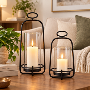 Modern <b>Black</b> Metal <b>Lantern</b> <b>With</b> Glass <b>Candle</b> Holder For Home Decoration - Product Image 4