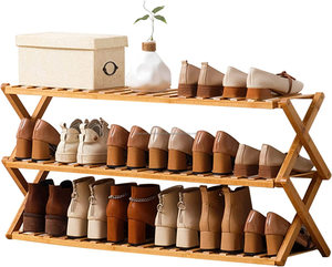 Étagère à chaussures en bois à 3 niveaux de qualité supérieure Organisateur de stockage peu encombrant de haute qualité pour couloir placard salon ou entrée - Product Image 6