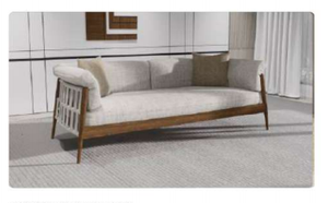 Midcentury Modern Three Seat <b>Sofa</b> With Wooden Frame Fabric Upholstery Rolled Arms Loose Back Living Room Furniture - Product Image 5