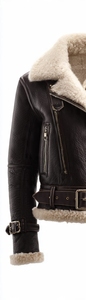 Blouson en cuir pour homme avec col en fausse fourrure et fermeture éclair - Product Image 3
