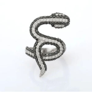 18K Gold Black & White Diamond Snake Ring-IGI Certified Excellent Cut VS1-VVS1 Clarity - Product Image 1
