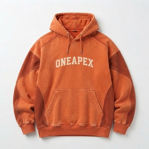 Sudadera con Capucha Oversize de Forro Polar Naranja para Hombre, Estilo Urbano, con Bolsillo Canguro, Ropa Deportiva Casual, Personalización de Marca, Venta al por Mayor - Product Image 3