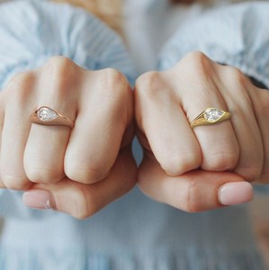 Certified 18K Pure Gold 1ct Pear Lab Grown Diamond Flush Set Signet <b>Ring</b> Engagement Solitaire <b>Ring</b> Minimal <b>Dainty</b> Everyday Wear - Product Image 5