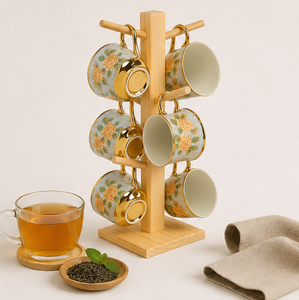 Space-Saving Wooden Coffee Mug <b>Stand</b> With Heavy Base Vertical <b>Tea</b> Cup Tree Holder For 6 Mug Multifunctional Wood Kitchen Counter - Product Image 4