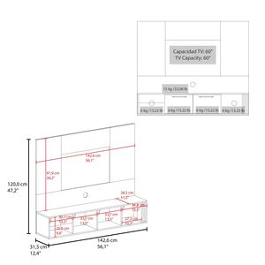 Vance 56 \ "ampio centro di intrattenimento galleggiante in rovere naturale bianco due armadi quattro ripiani comprese le caratteristiche di gestione dei cavi - Product Image 3