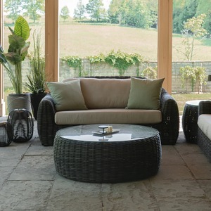 Contemporary Outdoor Rattan Sofa Two Seat With White Cushions Waterproof Garden Furniture UV Resistant PE Wicker Design - Product Image 2