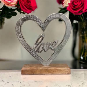 Diva Collections Lujosa escultura de corazón de plata Art Deco Elegante Base de aluminio y madera Hogar Adorno DE BODA Regalo de aniversario - Product Image 5