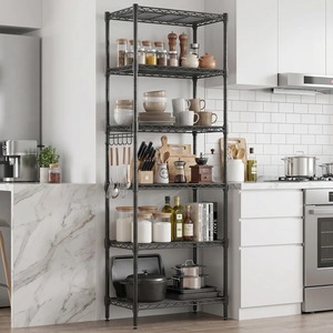 Étagère de rangement de cuisine à 6 niveaux en acier inoxydable noir, support d'organisation multi-niveaux pour casseroles, poêles, assiettes, bols au prix le plus bas - Product Image 1