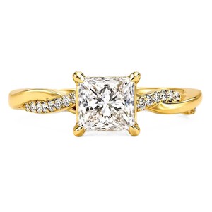 Bague de mariage et de fiançailles en or massif 10K 14K 18K et platine, avec diamant de laboratoire taille princesse, motif pavé torsadé - Product Image 1