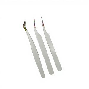 Pinzas para pestañas de volumen con punta de fibra y agarre de fibra, de acero inoxidable, personalizables con marca privada, para extensión de pestañas - Product Image 1