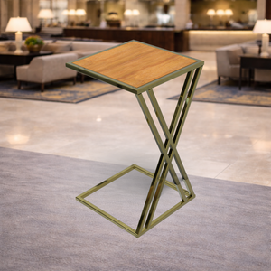 Mesa Auxiliar Moderna con Tapa de Metal, Base de Metal Dorado con Estructura Cruzada, Mesa Lateral Contemporánea para Sala de Estar, Dormitorio, Hotel, Decoración Metálica Drake - Product Image 2