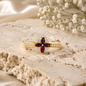 Elegant Red <b>Garnet</b> Floral Engagement <b>Ring</b> Marquise Cut Deep Red Gemstone Wedding <b>Ring</b> 925 Sterling <b>Silver</b> 18K Gold Filled Gift - Product Image 6