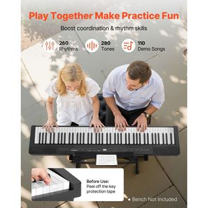 Piano numérique 88 touches lestées avec double clavier, haut-parleurs, support en X, pédale de sustain et fonction d'enregistrement – Confort optimal - Product Image 4