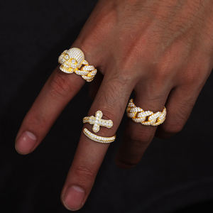 Luxury Iced Out Cross <b>Ring</b> for Men Women, Gold Plated CZ Diamond Christian Faith <b>Ring</b>, <b>Adjustable</b> Open Wrap <b>Ring</b> - Product Image 1